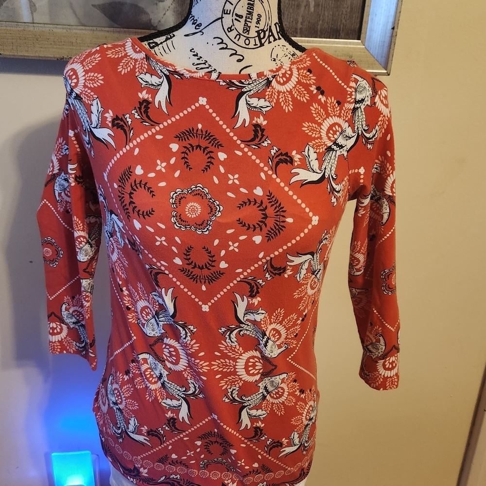 Talbots Red Floral Long Sleeve Top